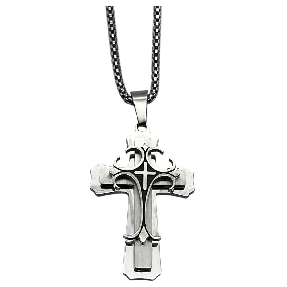 Mens Medieval Stainless Steel Cross Pendant Necklace With Box‎ Chain